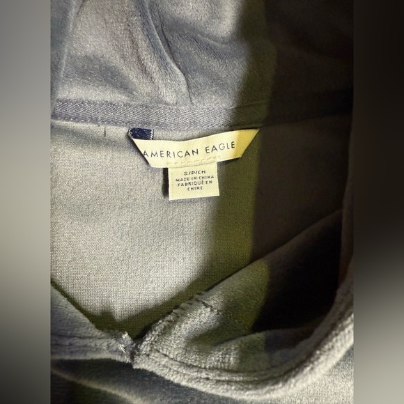 AMERICAN EAGLE OUTFITTERS Gray/blue soft velour hoodie sweatshirt size S - Picture 8 of 13